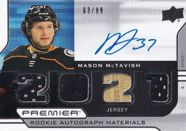 AUTO RC jersey karta MASON McTAVISH 21-22 UD Premier Rookie Autograph Materials /99